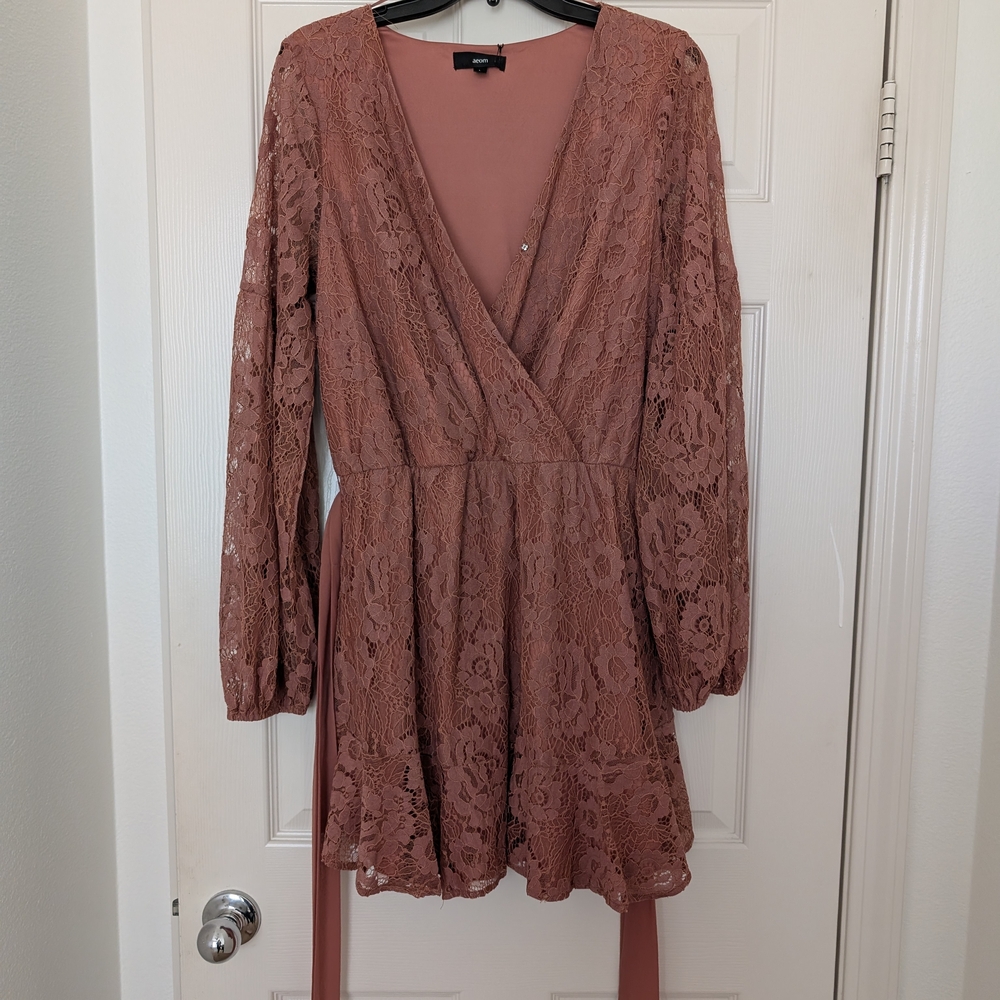 Pink Long Sleeve Wrap Sundress with V-Neck